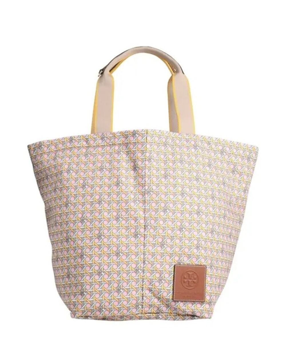 Tory Burch Printed Nylon Tote Rose Basketweave Geometric Bag
